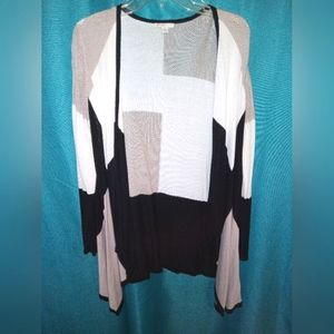 CATO Blocked waterfall cardigan sweater, beige/ cream/ black sz XL